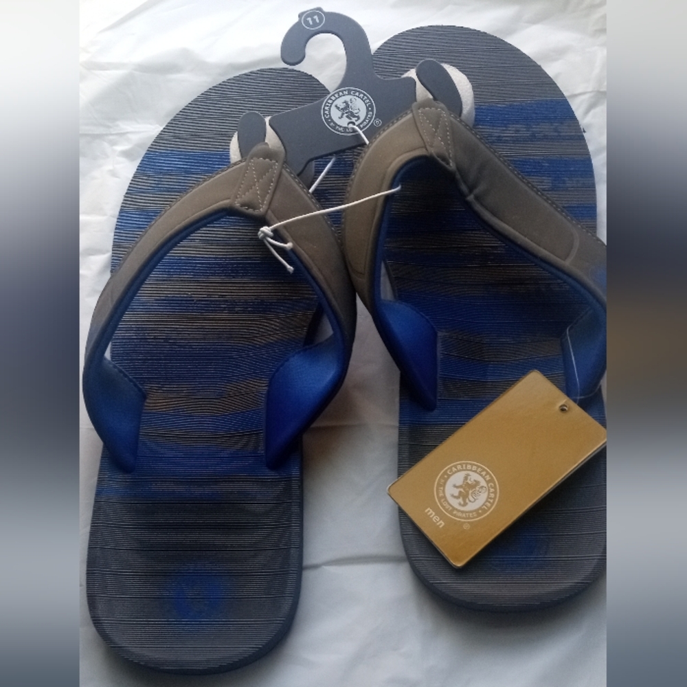 Caribbean Cartel/The Lost Pirates Grey & Jewel Blue Men's Walter Sandals - SZ:11